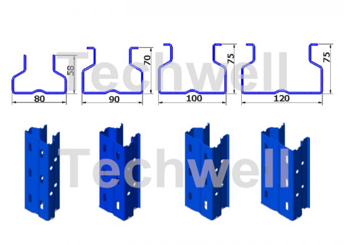 Storage Pallet Shelving and Racking Upright Roll Forming Machine for 80 / 90 / 100 / 120mm Upright Rack Profiles