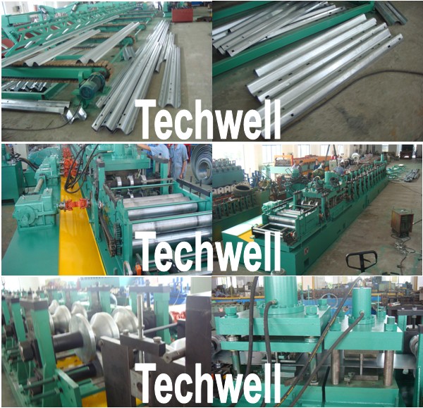 Automatic PLC Control Highway Guardrail Roll Forming Machine With 10-12 m/min Working Speed