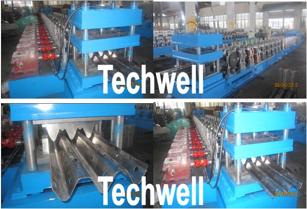 Automatic 30KW 3 Wave Guardrail Roll Forming Machine With 2 - 4mm Material Thickness