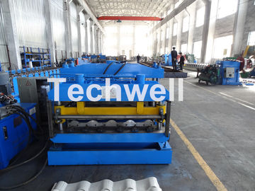 Metal Glazed Wave Tile Roll Forming Machine With Welded Wall Plate Frame and Chain Drive