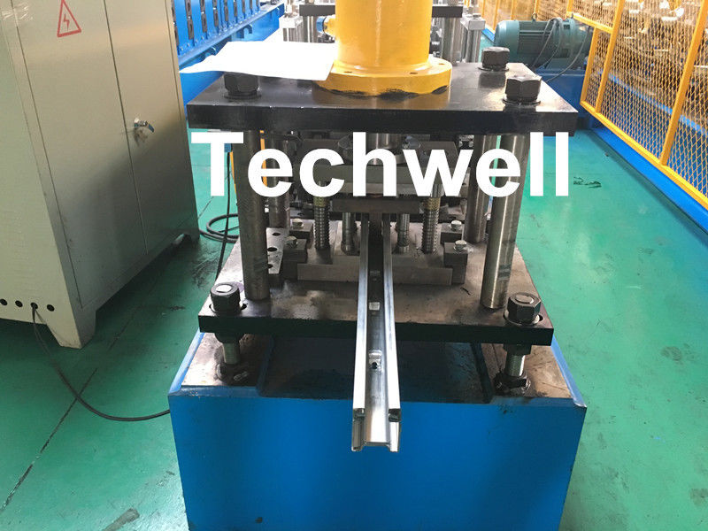 PPGI , Galvanized Steel Guide Rail Roll Forming Machine With Disk Saw Cutting For Making Shutter Door Slats