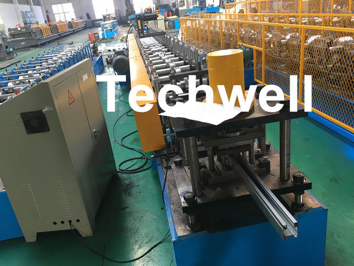 PPGI , Galvanized Steel Guide Rail Roll Forming Machine With Disk Saw Cutting For Making Shutter Door Slats