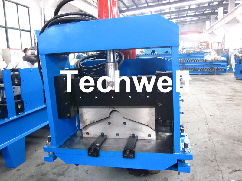 Metal Top Ridge Tile Roll Forming Machine With 15 Forming Stations , PLC Control System
