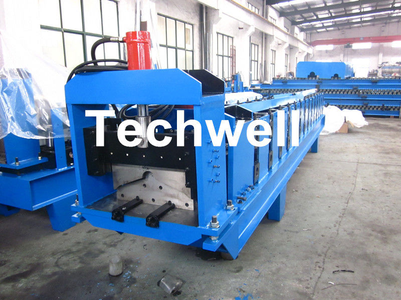 Metal Top Ridge Tile Roll Forming Machine With 15 Forming Stations , PLC Control System