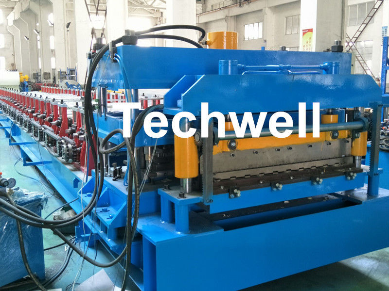PLC Frequency Control Metal Roof Panel Roll Forming Machine With Color Steel , PPGI Raw Material